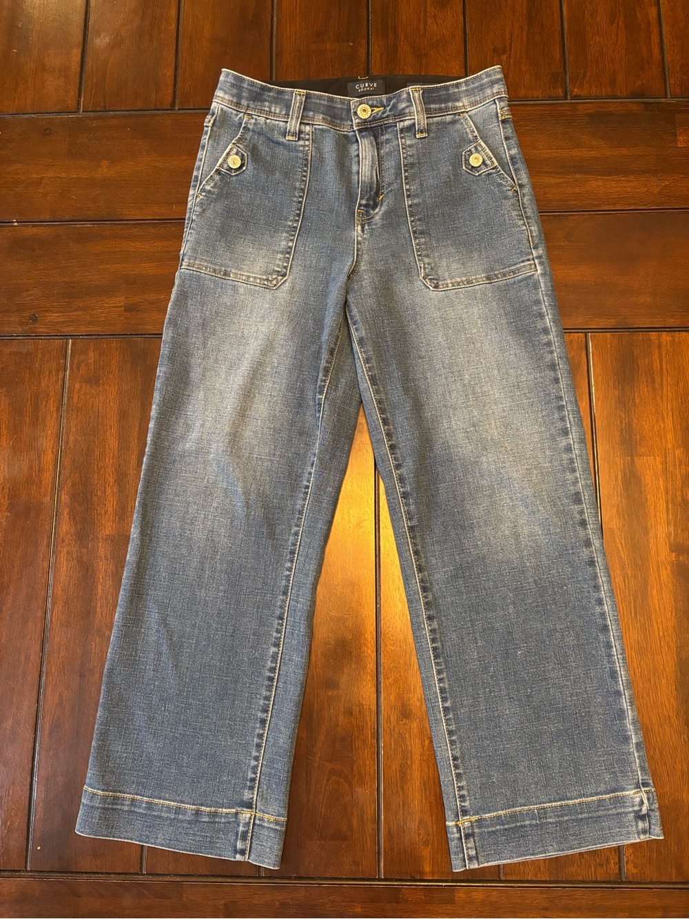 Curve Appeal High Rise Wide-Leg Cropped Denim Blue Jeans Comfort Waist   Size 4